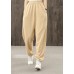 Khaki pockets decoration elastic waist casual pants loose harem pants