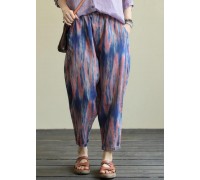 Printed casual plus size elastic waist nine-point harem pants