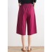 Women's summer new loose high waist five points wide leg pants linen burgundy straight shorts