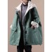 Fine Green Zip Up Pockets Patchwork Fleece Wool Lined Parka Jacket Winter