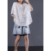 Elegant white plaid linen Tunic Cotton o neck summer shirt