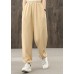 Khaki pockets decoration elastic waist casual pants loose harem pants