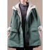 Fine Green Zip Up Pockets Patchwork Fleece Wool Lined Parka Jacket Winter