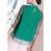 Style Green Stand Collar button Embroideried Chiffon Top Half Sleeve