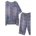 Summer retro plaid casual shirt denim two pieces