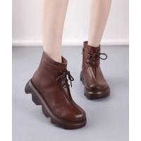 Brown Boots Platform Cowhide Leather Unique Platform Boots