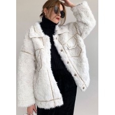 White thick Faux Fur Peter Pan Collar Winter outwear