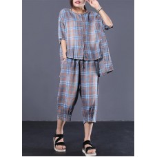 Summer retro plaid casual shirt denim two pieces