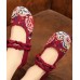 Red Embroideried Cotton Linen Fabric Flat Shoes Lace Up Flat Shoes