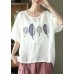 French Red Summer O-Neck Embroideried Linen Half Sleeve T Shirt