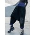 Elegant patchwork wild trousers plus size clothing black Fabrics pockets pants