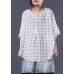 Elegant white plaid linen Tunic Cotton o neck summer shirt