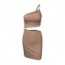 Amazon cross-border design sense, small number, one shoulder drawstring dress, female summer hollow bag hip sling dress