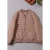 Women Coffee Patchwork Fine Cotton Filled Jacket In Winter V Neck