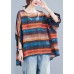 Plus Size Orange Bat wing Sleeve O-Neck asymmetrical design Fall Striped Top