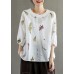 Elegant Pink O-Neck Embroideried Summer Linen Blouses