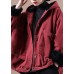 Art Red Hooded Pockets Warm Fleece Coat Winter