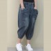 Elegant dark denim blue trousers  summer pockets Cotton shorts