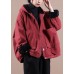 Art Red Hooded Pockets Warm Fleece Coat Winter