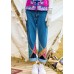 Elegant high waist pants fall fashion denim blue design patchwork pant