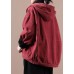 Art Red Hooded Pockets Warm Fleece Coat Winter