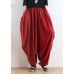 Women's spring and summer high waist cotton and linen loose large size casual red pants retro cropped pants