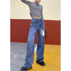 Organic Spring Wide Leg Pants Stylish Denim Blue Photography Hole High Waist Pants