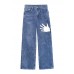 Organic Spring Wide Leg Pants Stylish Denim Blue Photography Hole High Waist Pants