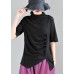 Classy Black High Neck asymmetrical design Cotton Tops Summer